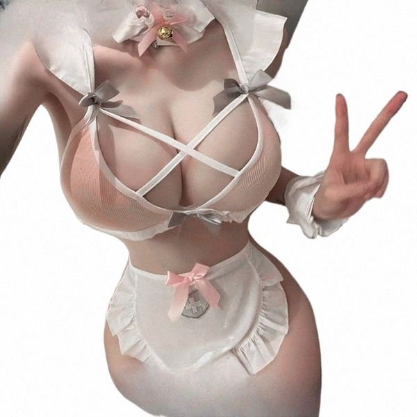 Dienstmädchen Uniform Erotische Dessous Sexy Kein Streifen Seducti Set Rollenspiel Freiliegende Brüste Kostüm Japan Mädchen Unterwäsche Cosplay d0O3 #
