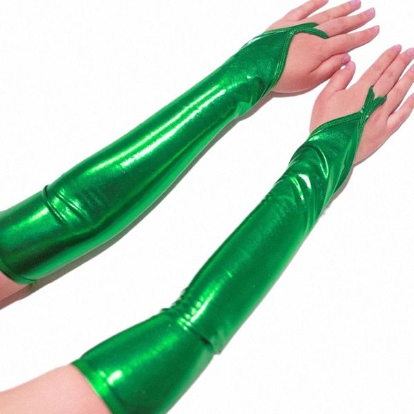 Небесно-Голубой Женщины Сексуальные Металлические Перчатки Fingerl Зеленые Длиной До локтя Партии Танца Косплей Клуб Аккори Блестящие Lg Ночные Перчатки W4LX #
