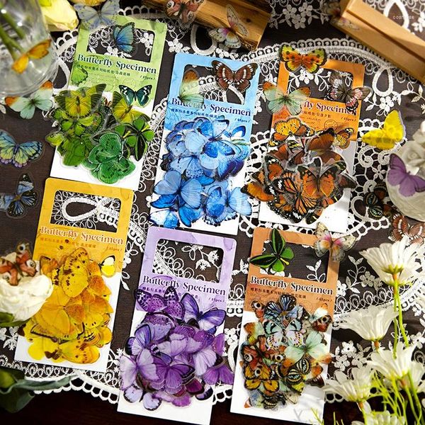 Confezione regalo 45 pezzi Manuale di farfalle Adesivi in materiale a forma di fai da te Confezione di adesivi in PET attraenti colorati assortiti a scelta multipla 6 stili