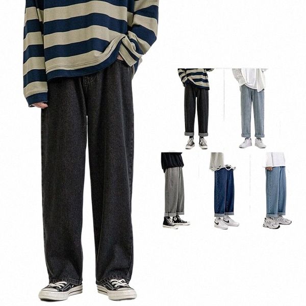 2023 neue koreanische FI-Männer Baggy-Jeans klassischer Unisex-Mann gerade Denim-Hosen mit weitem Bein Hip Hop Bagy Hellblau Grau Schwarz p704 #