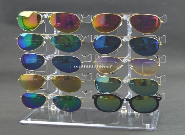 Moda óculos de sol quadros duas fileiras rack 10 pares suporte de exibição transparente dropship3671003