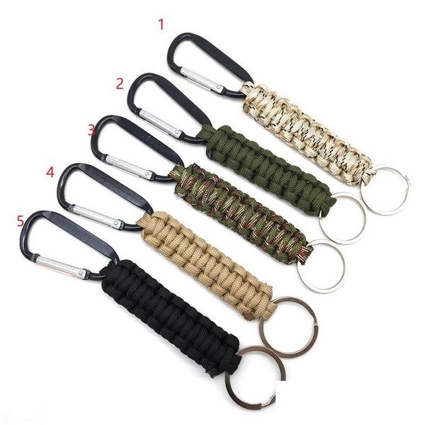 Handwerkzeuge Outdoor Schlüsselanhänger Ring Cam Karabiner Paracord Schnur Seil Survival Kit Notfall Knoten Flaschenöffner Drop Lieferung Sport Outdo Ot0Yx