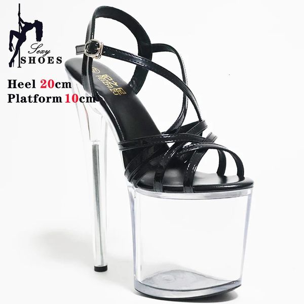 8inches20cm sandálias femininas com saltos de cristal exótico rransparent alta stripper pólo dança tshow modelo passarela senhora sapatos 240327