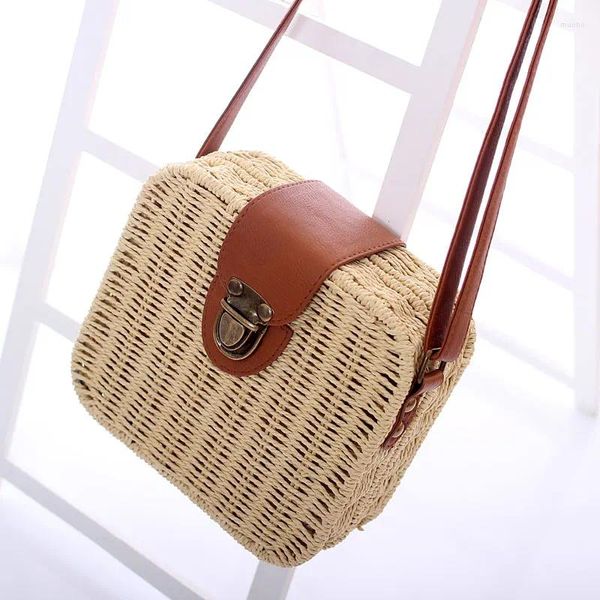 Sacos de ombro Sacos de palha tecidos para mulheres bolsas idílicas saco doce satchel rattan praia mensageiro