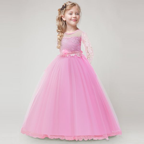 Doce rosa azul branco champanhe mangas compridas vestidos de festa/aniversário de meninas vestidos de concurso de meninas vestidos de flores para meninas saias do dia a dia roupas infantis SZ 2-10 D329259