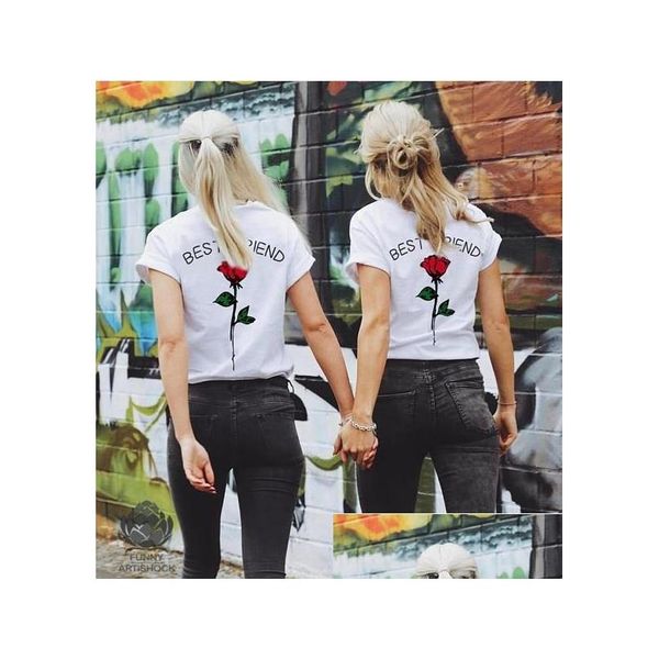 T-shirt da donna Nuove donne Best Friend Stampato Manica corta Girocollo Tees Bianco Tinta unita Top femminili Lady Tshirt Drop Delivery Appa Dhzfb