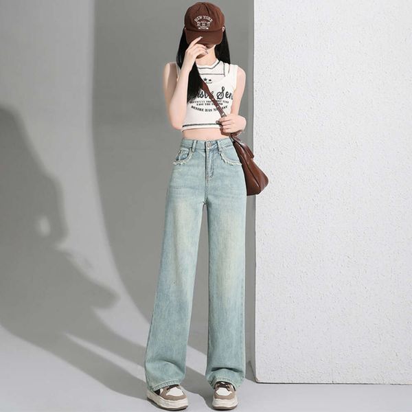 Jeans im koreanischen Stil für Frauen im Frühling und Sommer, dünn und locker, schlanker.Koreanische Version mit trendigem Design, drapierte Hose mit geradem Bein und weitem Bein