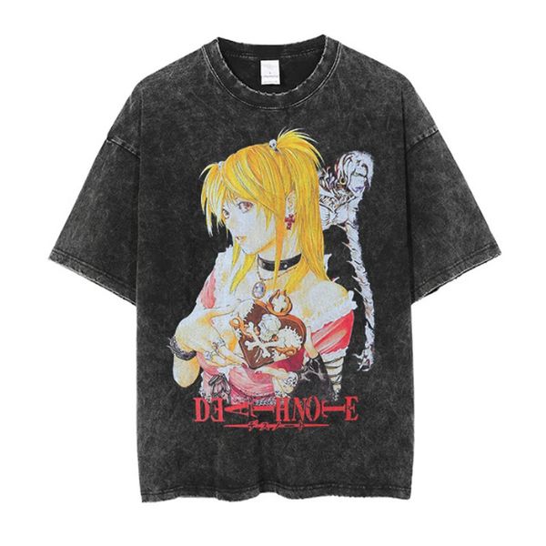 Anime death note misa amane t camisa de algodão vintage lavado oversized harajuku tshirt streetwear engraçado verão casual cs768 240329