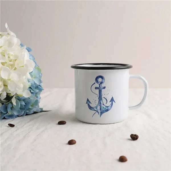 Кружки D 9 см, эмаль, ретро, ностальгический морской якорь, чашка для любителей кофе, молока, чая, воды
