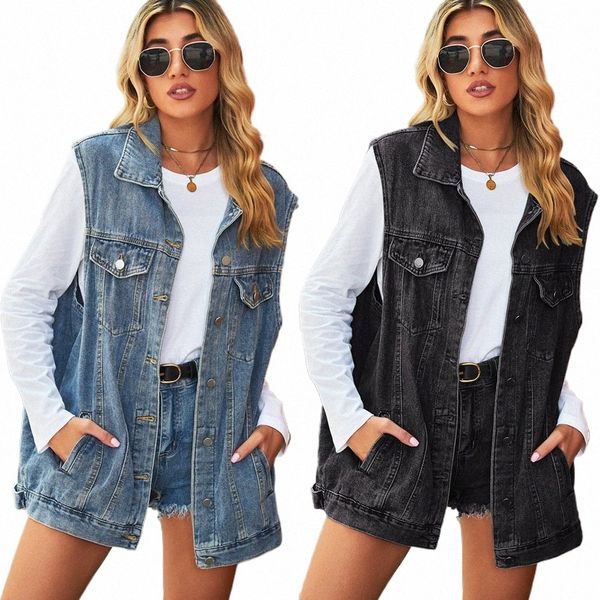 2022 New Fi Denim Vest per le donne Sleevel Casual sciolto Lg Jeans Jacket Coat Street Hipster Abbigliamento femminile S-XL o1dK #