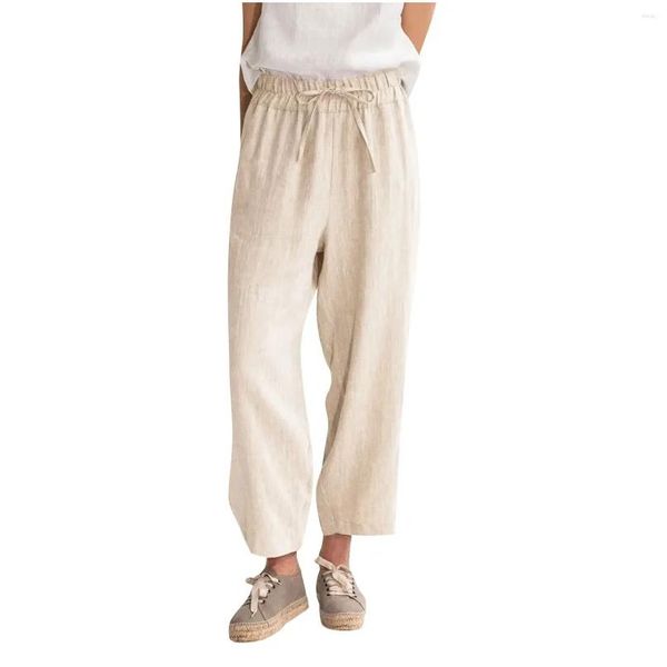 Pantaloni da donna Capris Estate Tinta unita Casual Tasca allentata Cotone Lino Nove minuti Pantalones De Mujer Ropa Drop Delivery Abbigliamento Clo Otyoe