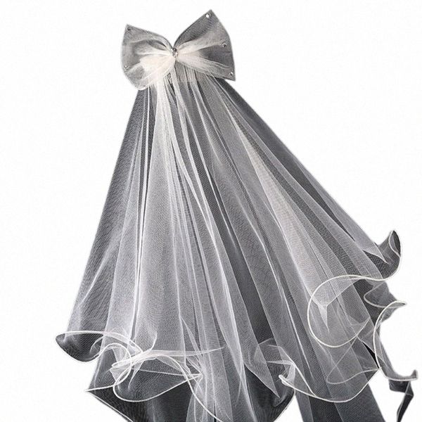 Véu de casamento com pente para crianças Acessórios de cabelo de casamento para meninas 2 Tier Bow Embellishment Props para tirar fotos Drop Ship 99Uo #