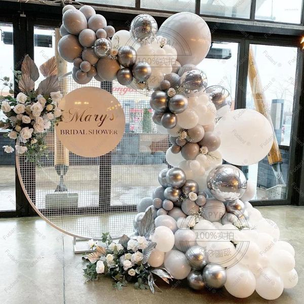 Decorazione per feste 128 pezzi di palloncini in lattice grigio bianco puro kit arco arco di ghirlande 4d palloncini in argento cromata per baby shower