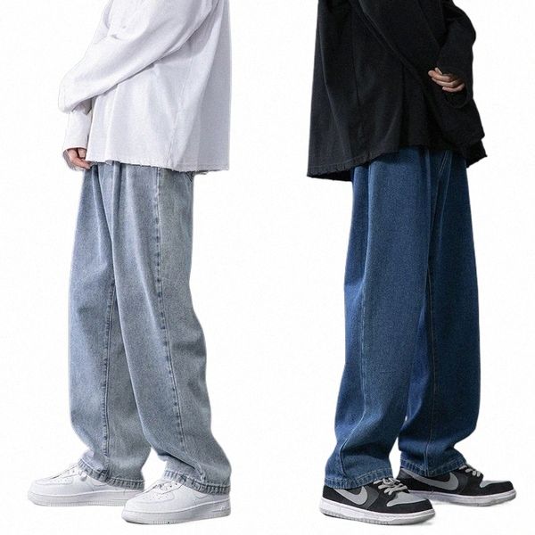 Koreanische FI-Männer Knöchellange Jeans Klassischer lässiger Mann Gerade Denim-Hosen mit weitem Bein 2024 Neues Hellblau Grau Schwarz 3XL Z9na #