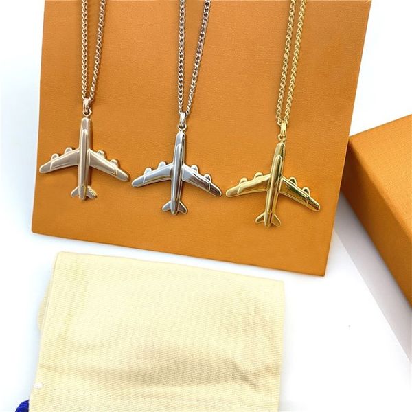 Novos designers design masculino e feminino pingente colar de aço inoxidável avião anel colares designer jóias297k