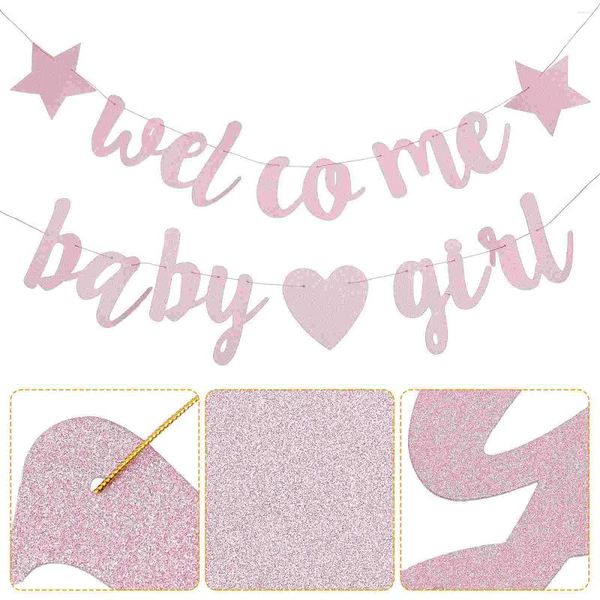 Decorazione per feste Ornamento Baby Latte Shower Flag Girl Glitter Banner Gender Reveal Pink Regalo di benvenuto appeso