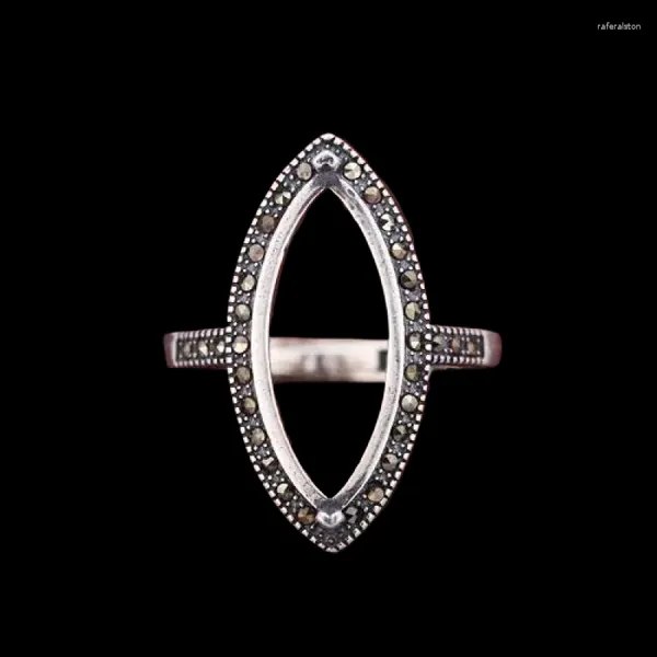 Anéis de cluster Retro Art Deco 925 Sterling Silver Semi Mount Anel Vintage Fine Jewelry Setting para 9x20mm Marquise Cabochão