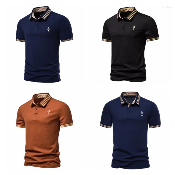 Polos Masculinos 3 Cores!2024 verão polo camiseta listrado pescoço manga curta negócios casual respirável de alta qualidade camisetas masculinas