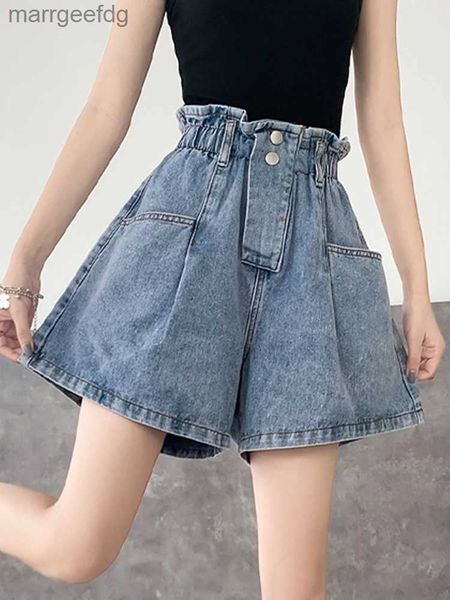 Shorts femininos elástico cintura alta denim para mulheres verão grande tamanho a linha larga perna calças curtas casual feminino streetwear M-6xl 240329