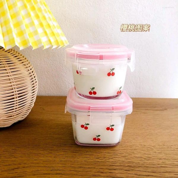 Vorratsflaschen Tragbare koreanische Kirsche Mini versiegelte Box Nettes süßes Mädchen Glas Obst Snack Kleine Kapazität Frische Gläser mit Deckel 120 ml 1 Stück