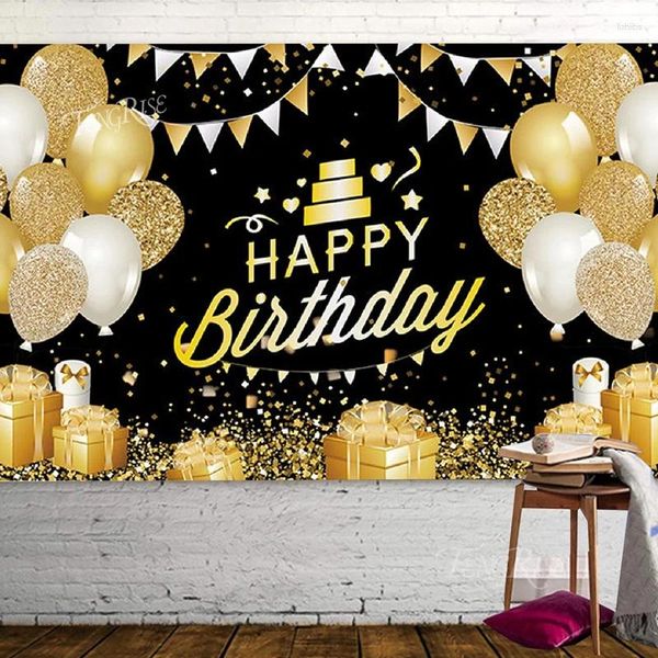 Partyzubehör Schwarz Gold Glitzer Geburtstagsdekoration Benutzerdefinierter Hintergrund für Po Studio Happy Decor Name DIY Kulissen