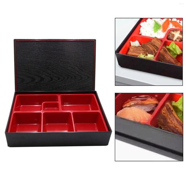Посуда, японская коробка для бенто с крышкой, красный и черный поднос для суши, обед для школы, пикника, рисовый соус, бизнес-ресторан