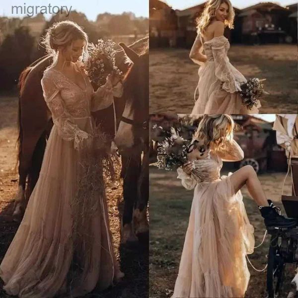 Vestidos sexy urbanos vintage país ocidental casamento uma linha rendas mangas flare cigano impressionante boho vestidos de noiva estilo hippie robe de marie yq240329