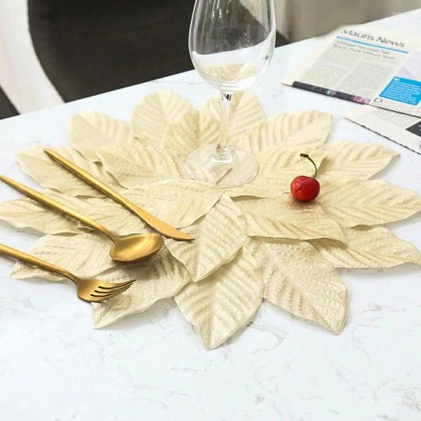 Tovagliette tovaglietta decorativa a forma di foglia artificiale antiscivolo riutilizzabile patchwork antiscottatura colore dorato cucina