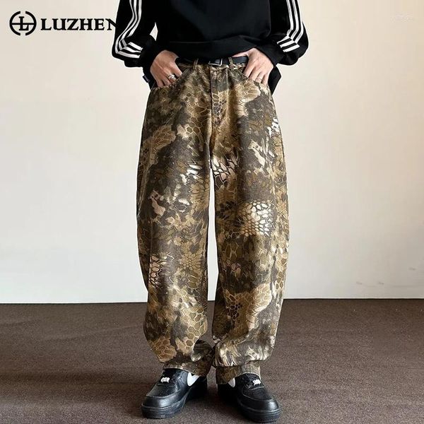 Herrenhose LUZHEN Camouflage Pattern Design Lose Gerade Original Frühling Trendy High Street Hose LZ1935