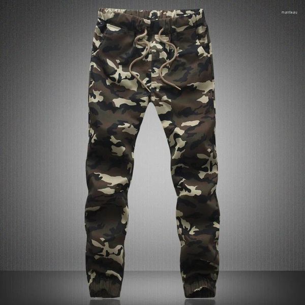 Calças masculinas 2024 camuflagem elástica para slim fit leggings juventude versão coreana cordão tendência homens carga streetwear