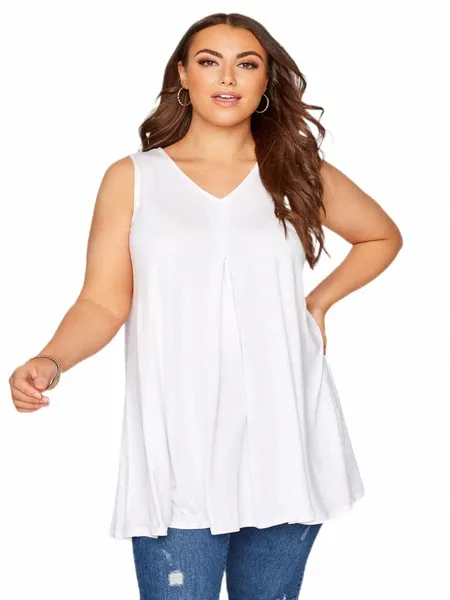 Plus Größe Elegante Fi Sommer Sleevel Swing Weste Bluse Frauen Weiße Tunika Plissee Flare Hemd Große Größe Tank Tops 7XL 8XL z8nR #