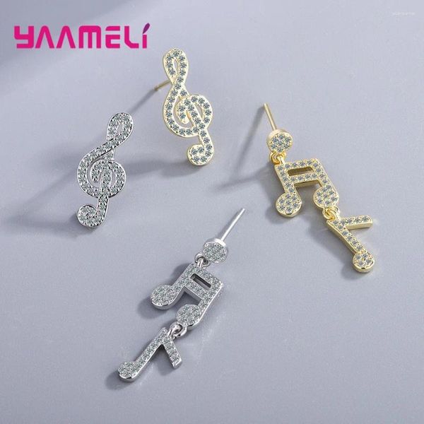 Stud Küpeler Parlak Rhinestone Müzikal Not Asimetrik Cazibe Küpe 925 STERLING Gümüş Güzel Takı Kızlar Noel Hediyeleri