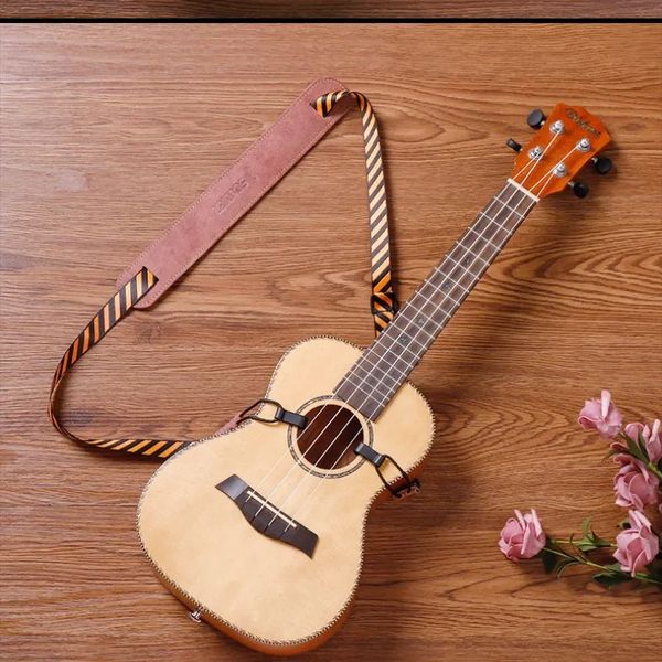 Ukulele-Nylon-Ledergurt mit Haken, hawaiianischer Ukelele-Schultergurt, Gürtel für Konzert-Sopran-Tenor-Ukulele-Zubehör