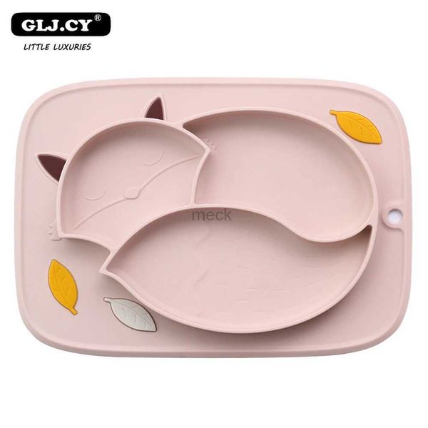 Copos pratos utensílios tigela de comida para bebê grau alimentício silicone tigela de alimentação placa de jantar sólido bonito dos desenhos animados raposa pratos sucção toddle treinamento talheres criança 240329