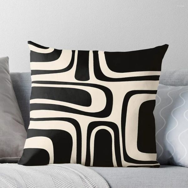 Travesseiro Palm Springs Retro Midcentury Modern Abstract Padrão em Preto e Amêndoa Creme Lance Travesseiros de Natal Capas