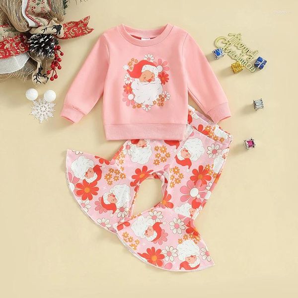 Kleidungssets Kleinkind Baby Mädchen Weihnachten Outfits 2T 4T Herbst Winter Kleidung Brief Crewneck Sweatshirt Gestreifte Flare Hosen Set