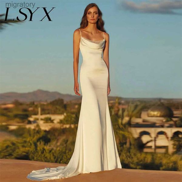 Urban Sexy Dresses LSYX Quadratischer Ausschnitt, ärmellos, Perlenspitze, Meerjungfrau-Hochzeitskleid, offener Rücken, Hofschleppe, bodenlanges Brautkleid nach Maß yq240329