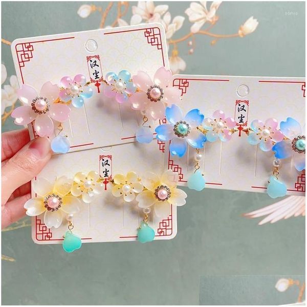 Accessori per capelli 2 pezzi Principessa stile cinese Nappe Fiore di pera Belle ragazze Forcine per bambini Copricapo Clip Barrettes Goccia Deliv Dhd0J