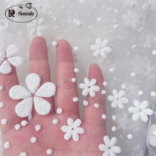 Tecido floco de neve flor glitter bronzeamento tecido malha transparente casamento sobremesa mesa layout vestido de casamento tecido tecido