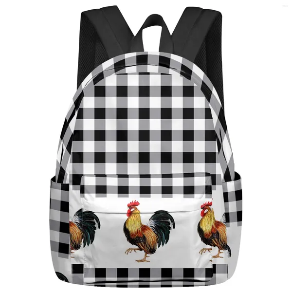 Zaino gallo agricolo in bianco e nero da donna in bianco e nero uomo zaino impermeabile per borse da laptop per ragazze studenteschi mochilas