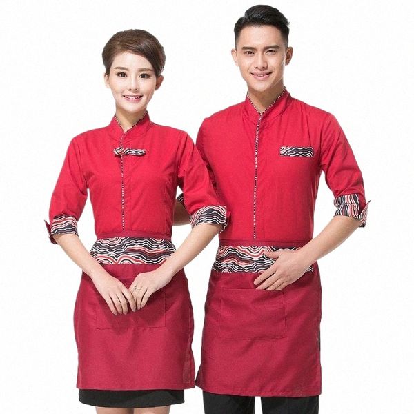 Mittelhülse Hemd + April Uniform Arbeit Männer Chinesisches Essen Restaurant Kellner Kleidung Set Freies Schiff Hot Pot Günstige Arbeitskleidung Verkäufe H8vK #