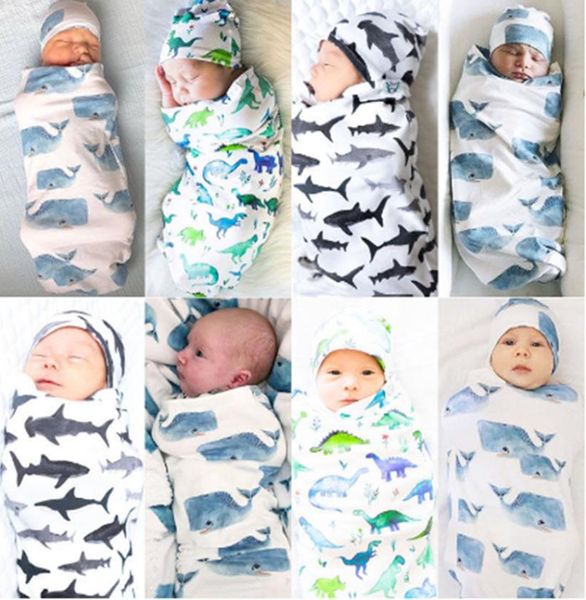 Neonato Swaddle Wrap Sacchi a pelo Cappelli 2 pezzi Set INS Cartoon Animal Print Swaddle Coperta Sleeping Swaddles Cap Cotton Wrap B5993223