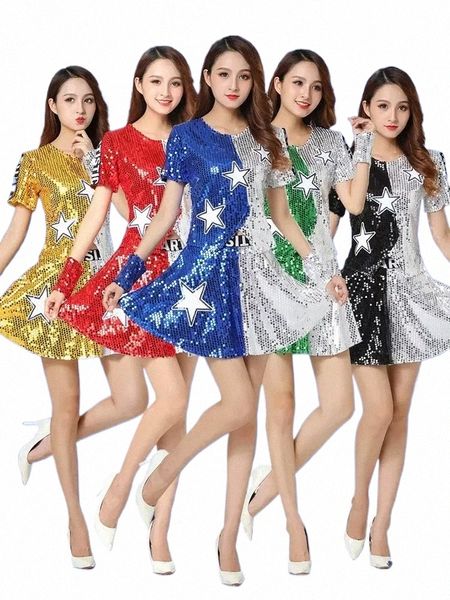 Frauen Jazz Dance Performance Wear Farblich Passenden Rock Anzug Erwachsene Modern Dance Dr Student Pailletten Cheerleading Kostüm 4543#