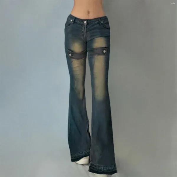 Jeans da donna retrò streetwear fare vecchio stretch boot cut harajuku base vintage pantaloni a vita bassa in denim Y2K tutti i fiammiferi pantaloni skinny 2024