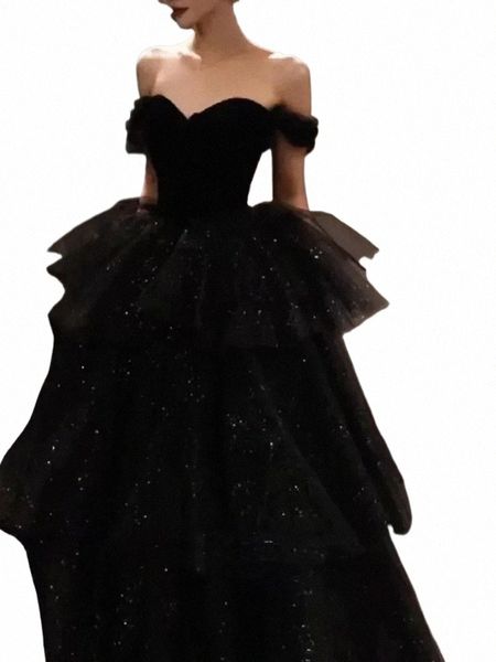 Francês elegante cintura preto noite dr um ombro aniversário baile dr sexy simples vestido de baile plissado malha festa de casamento dr 45z3 #