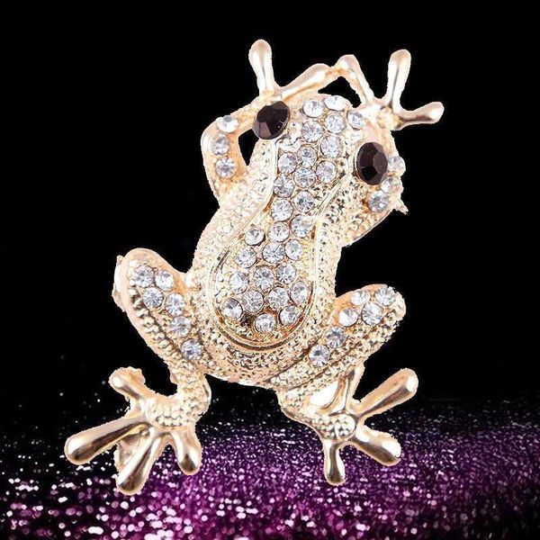 Pinos broches na moda cor de ouro incrustado strass sapo broches para mulheres broche pinos jóias dropshipping clássico animal broche pinos presentes y240329