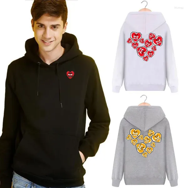 Felpe con cappuccio da uomo Uomo Donna Felpa con cappuccio in cotone Cartoon Denti scoperti Ricamo Indietro Pixel Multiple Love Print Pullover Tasche Maglione autunnale in pile