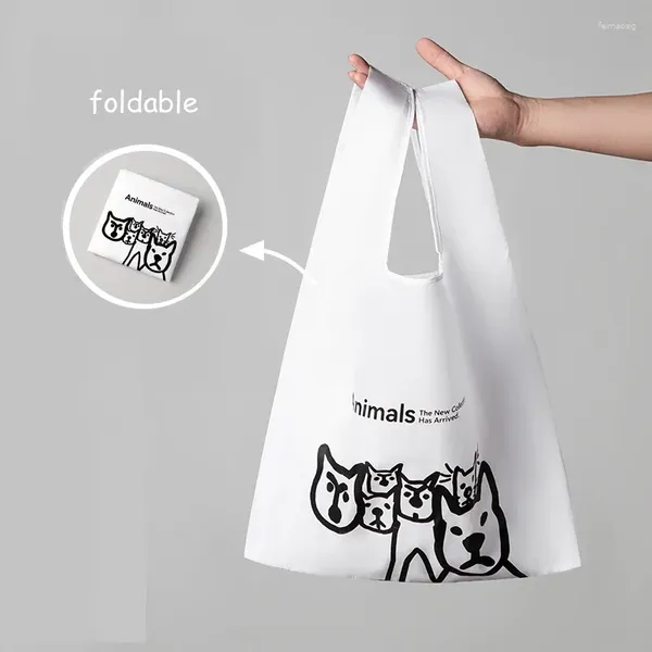 Alışveriş çantaları polyester katlanabilir çanta sevimli köpek desen omuz yeniden kullanılabilir depolama taşınabilir çanta seyahat bakkal
