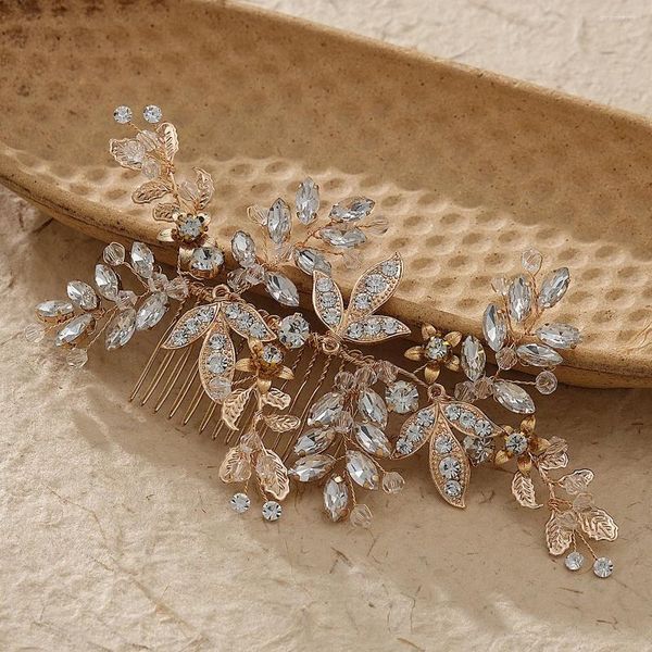 Haarspangen Luxus Kamm Golden Leaf Kristall Haarnadel Gabeln Damen Ehe Tiaras 2024 Mode Braut Kopfschmuck Hochzeit Schmuck