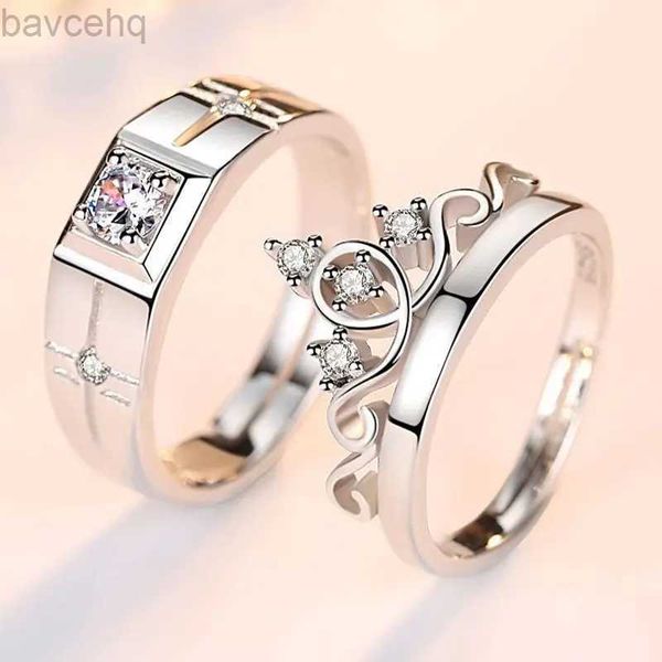 Anéis de casamento Luxo AAA Zircon Casal Anéis Emparelhados Para Mulheres Homens Flor Coroa Proposta Promessa Anéis Ajustáveis ​​Joias de Aniversário de Casamento 24329